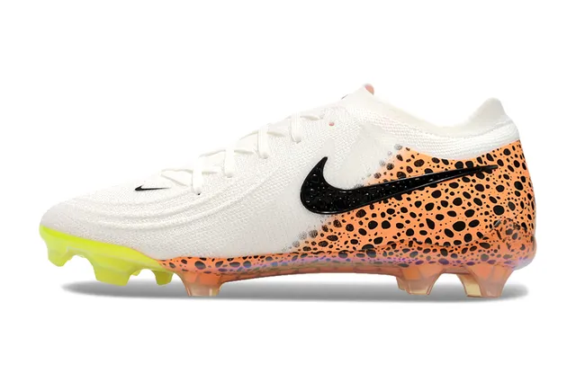 Nike White Orange Knit Upper Spotted Overlay Firm-Ground Soccer Shoes 7