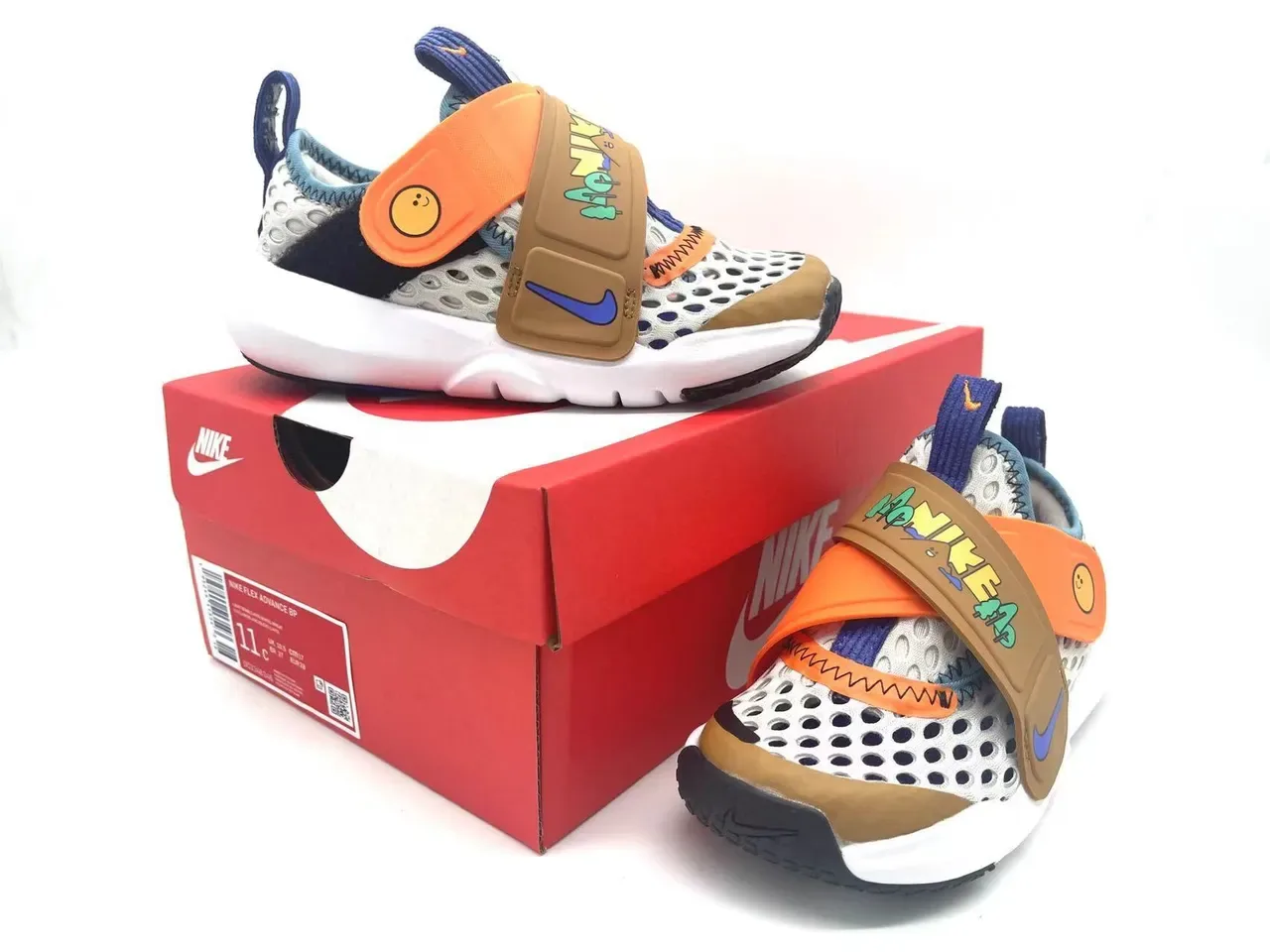 Nike White Orange Laceless Hook-and-Loop Strap Perforated Mesh Upper Lifestyle Sneakers 3