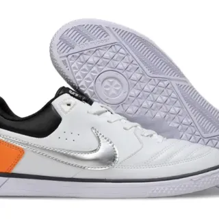 Nike White Orange Low-Top Stitched Leather Upper Indoor Soccer Shoes