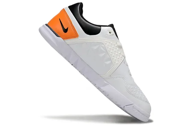 Nike Blanc Orange Low-Top Cuir Cousu Supérieur Chaussures de Football Indoor 3