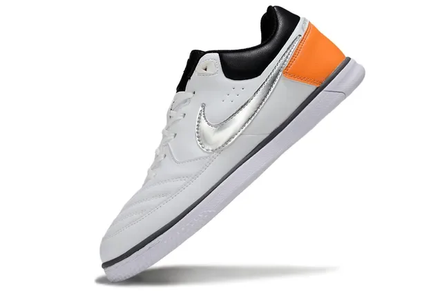 Nike Blanc Orange Low-Top Cuir Cousu Supérieur Chaussures de Football Indoor 4