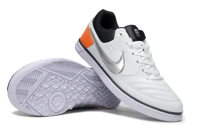 Nike Blanc Orange Low-Top Cuir Cousu Supérieur Chaussures de Football Indoor 5