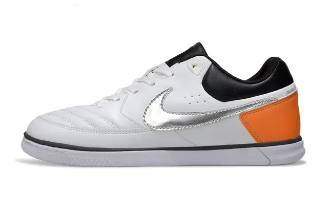 Nike Blanc Orange Low-Top Cuir Cousu Supérieur Chaussures de Football Indoor 7