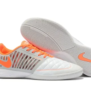 Nike White Orange Quilted Toe Cap Lunarlon Midsole Indoor Soccer Shoes