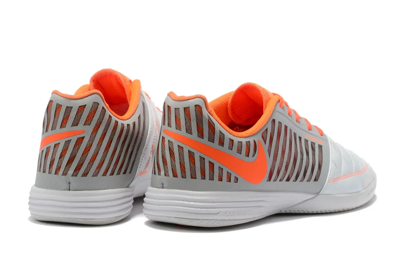 Nike White Orange Quilted Toe Cap Lunarlon Midsole Indoor Soccer Shoes 2