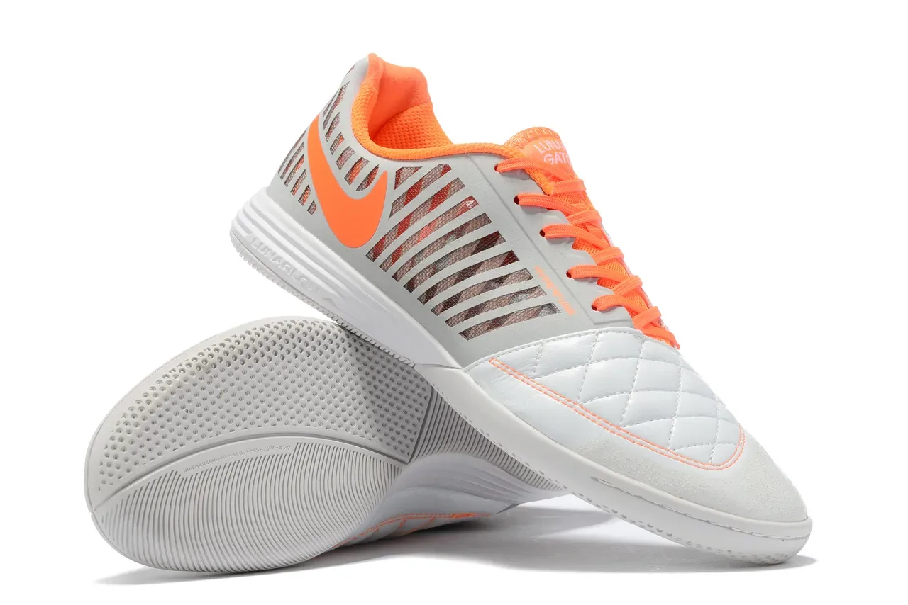 Nike White Orange Quilted Toe Cap Lunarlon Midsole Indoor Soccer Shoes 3