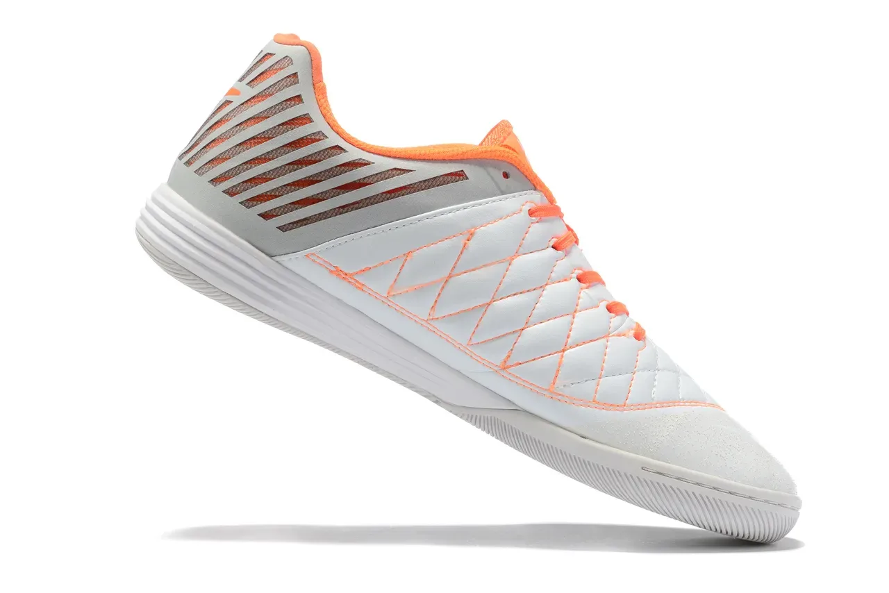 Nike White Orange Quilted Toe Cap Lunarlon Midsole Indoor Soccer Shoes 5