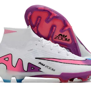 Nike White Pink High-Cut Flyknit Upper Graphic Gradient Swoosh Firm-Ground Soccer Shoes