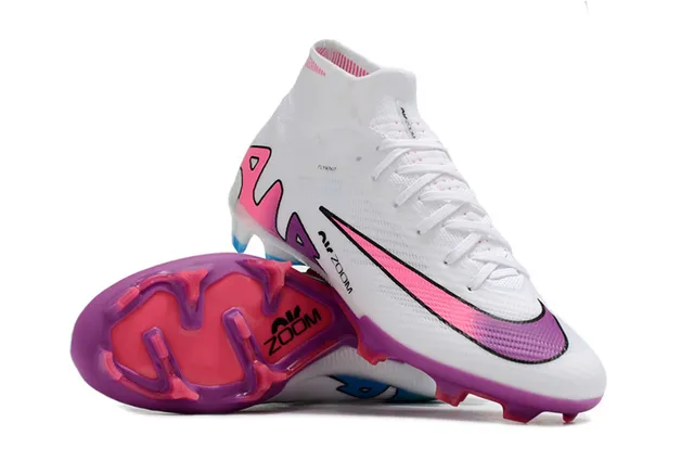 Nike White Pink High-Cut Flyknit Upper Graphic Gradient Swoosh Firm-Ground Soccer Shoes 3