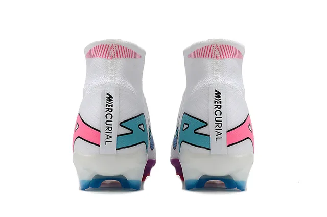 Nike White Pink High-Cut Flyknit Upper Graphic Gradient Swoosh Firm-Ground Soccer Shoes 4