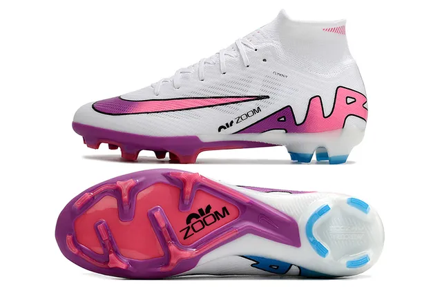 Nike White Pink High-Cut Flyknit Upper Graphic Gradient Swoosh Firm-Ground Soccer Shoes 5
