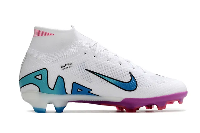 Nike White Pink High-Cut Flyknit Upper Graphic Gradient Swoosh Firm-Ground Soccer Shoes 7
