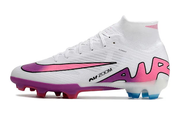 Nike White Pink High-Cut Flyknit Upper Graphic Gradient Swoosh Firm-Ground Soccer Shoes 8