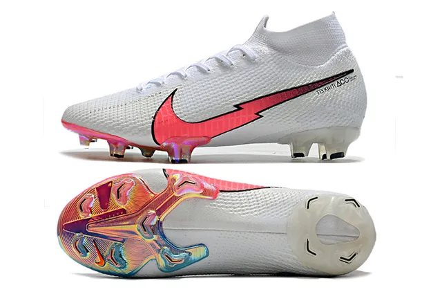 Nike Branco Rosa Alto no corte Col de meias Iridescente Holográfico Placa de calcanhar Grama artificial Sapatos de futebol 2