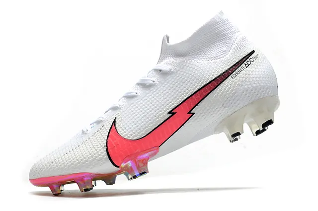 Nike Branco Rosa Alto no corte Col de meias Iridescente Holográfico Placa de calcanhar Grama artificial Sapatos de futebol 4