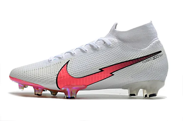 Nike Branco Rosa Alto no corte Col de meias Iridescente Holográfico Placa de calcanhar Grama artificial Sapatos de futebol 5