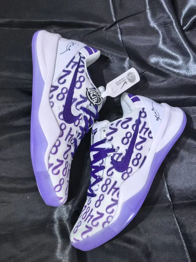 Nike White Purple Low-Top Silhouette Mesh Upper Basketball Shoes 2
