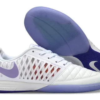 Nike White Purple Quilted Leather Toe Box Synthetic Cage Ventilation Indoor Soccer Shoes