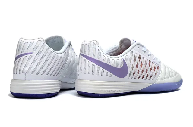 Nike Blanc Violet Matelassé Cuir Boîte à orteils Ventilation Jaula Synthétique Chaussures de Football Indoor 5