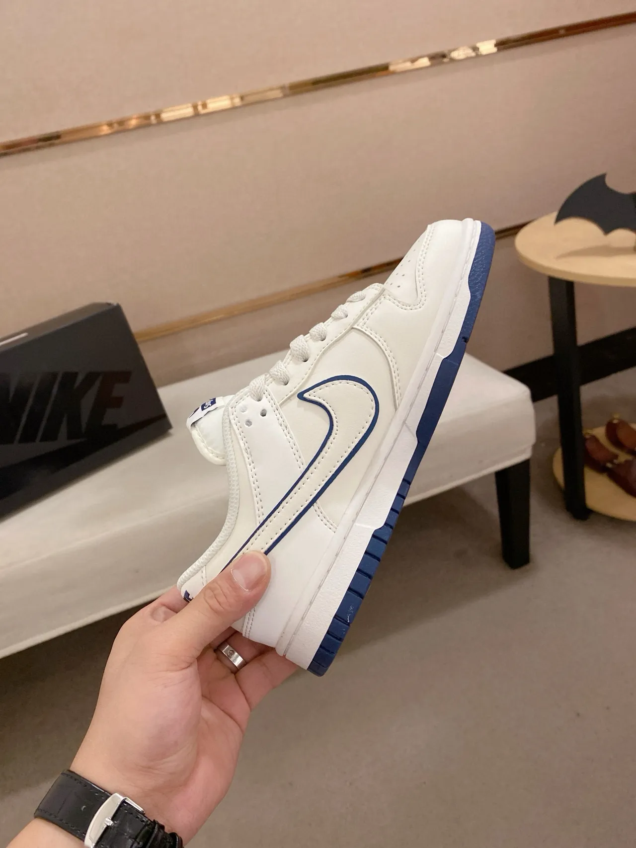 Nike x Supreme SB Dunk Low Blanc Bleu Chaussures de Skateboard 5