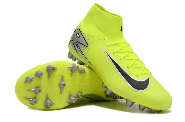 Nike Jaune Noir Haut-Coupé Ajustement Chaussette Néon Synthétique Tricoté Terrain Firme Chaussures de Football 3