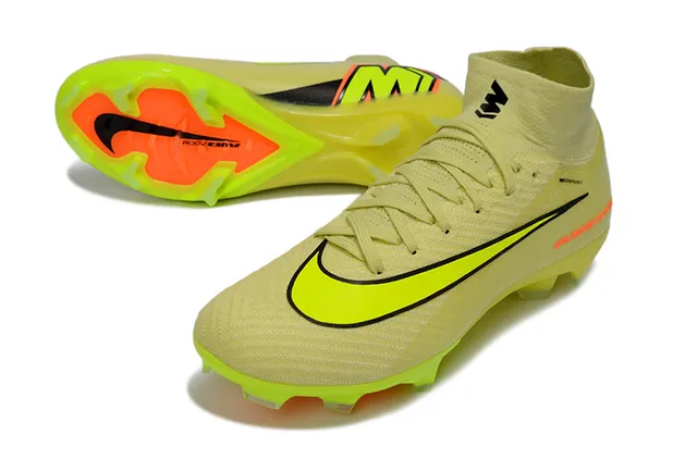 Nike Yellow Orange High-Top Sock-Fit Upper Knit Construction Firm-Ground Soccer Shoes 2
