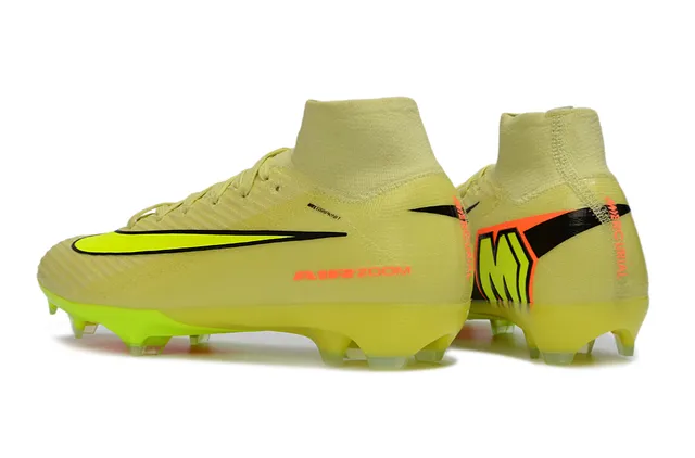 Nike Yellow Orange High-Top Sock-Fit Upper Knit Construction Firm-Ground Soccer Shoes 3