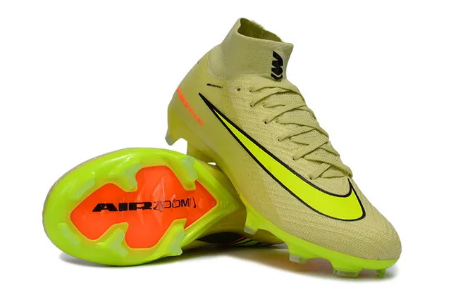 Nike Yellow Orange High-Top Sock-Fit Upper Knit Construction Firm-Ground Soccer Shoes 6
