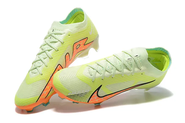 Nike Jaune Orange Chaussures de football à empeigne tricotée, lacets asymétriques, sol ferme 2