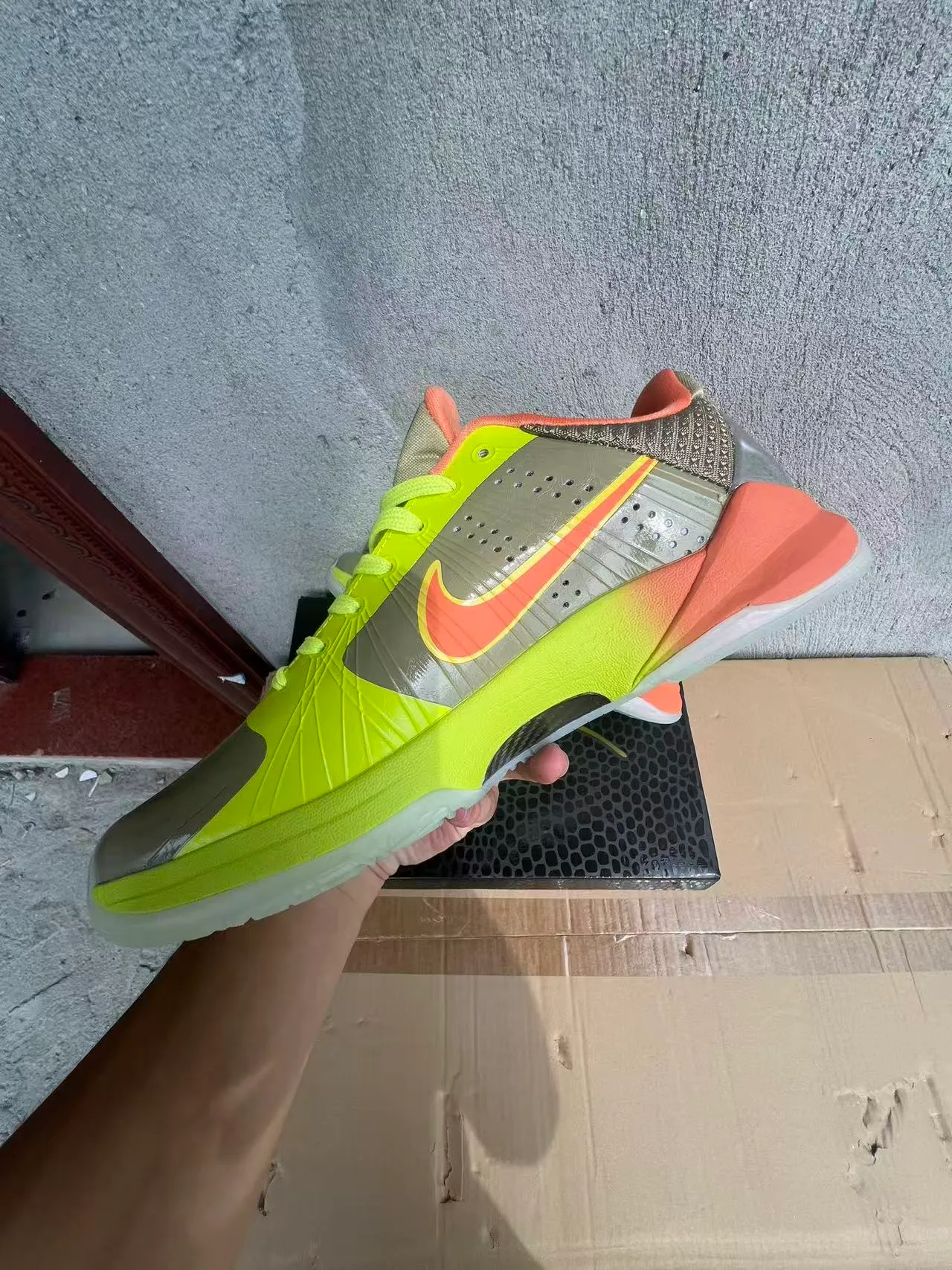 Nike Yellow Orange Neon Synthetic Upper Swoosh Accent Basketball Shoes 5