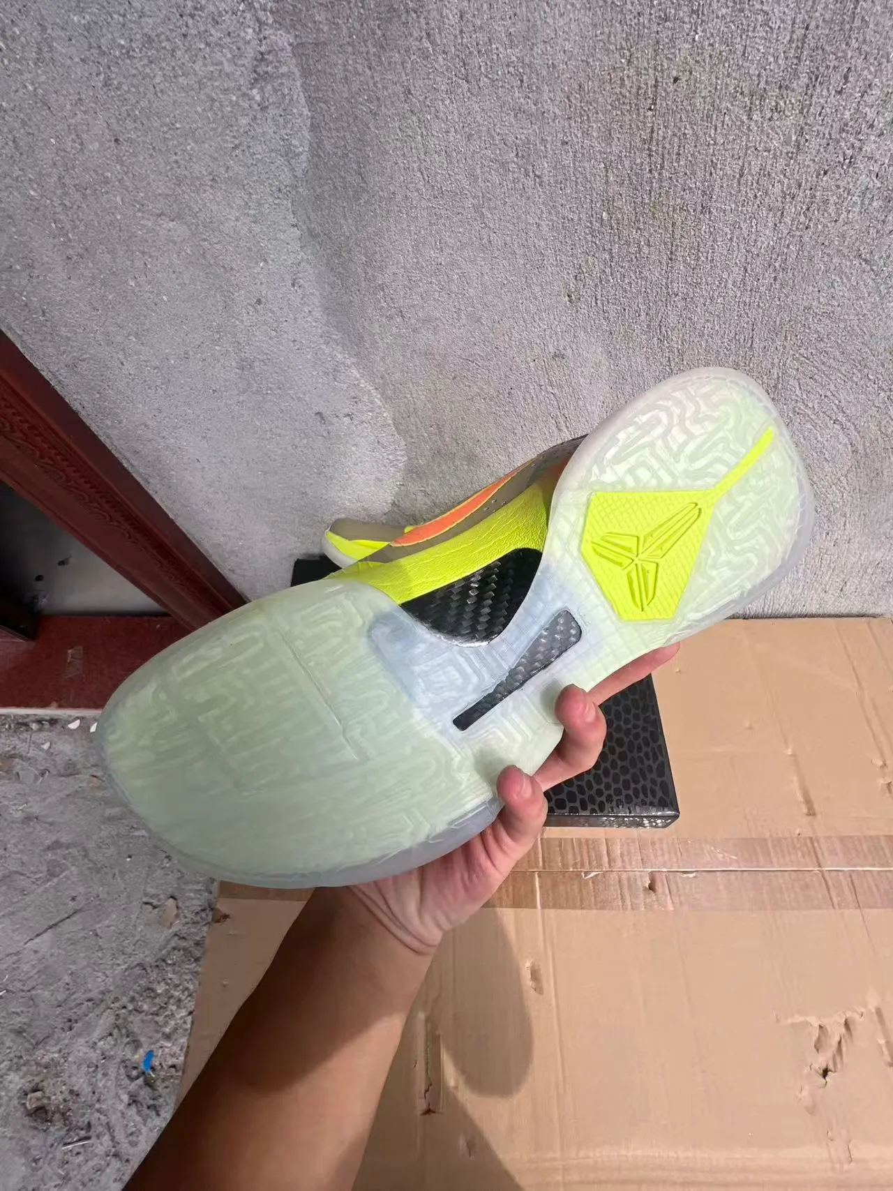 Nike Yellow Orange Neon Synthetic Upper Swoosh Accent Basketball Shoes 6