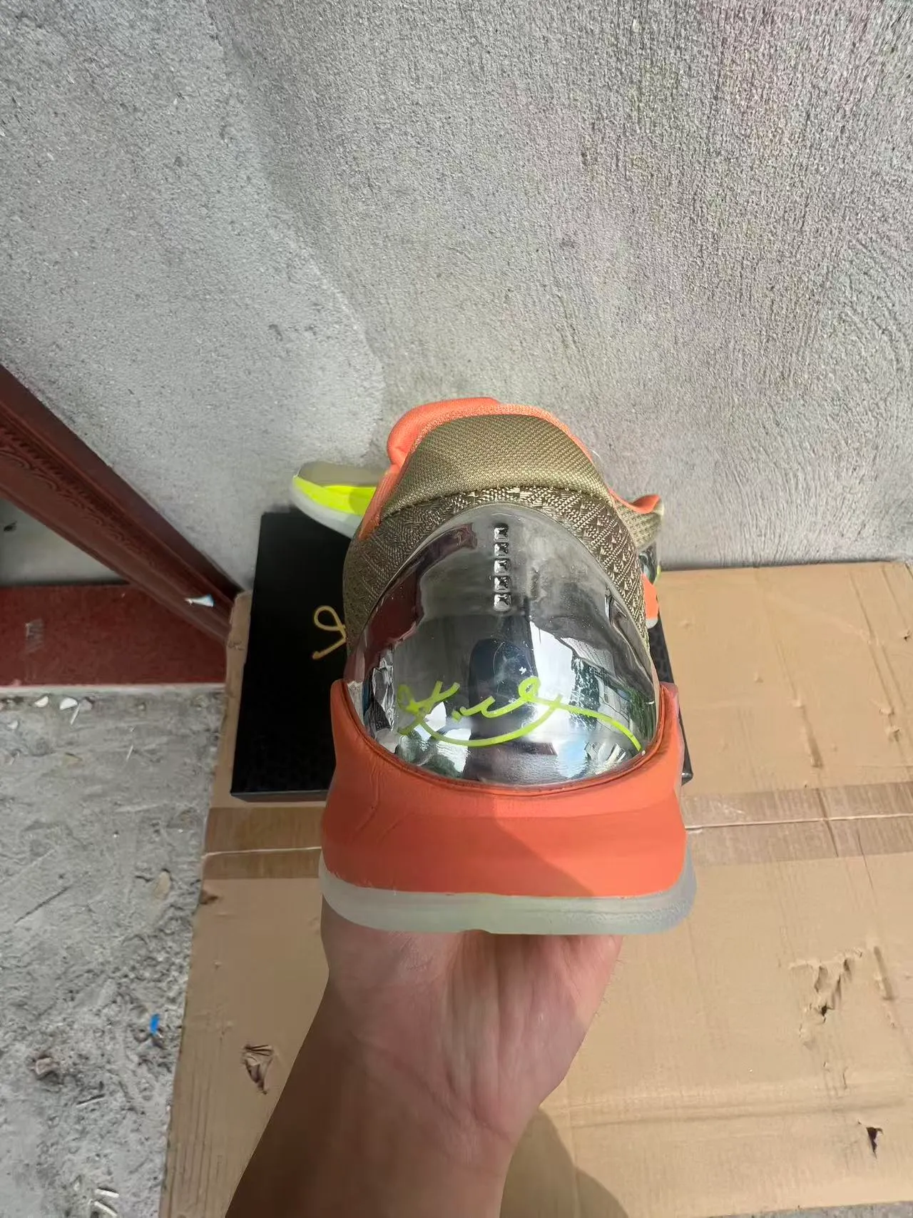 Nike Yellow Orange Neon Synthetic Upper Swoosh Accent Basketball Shoes 8