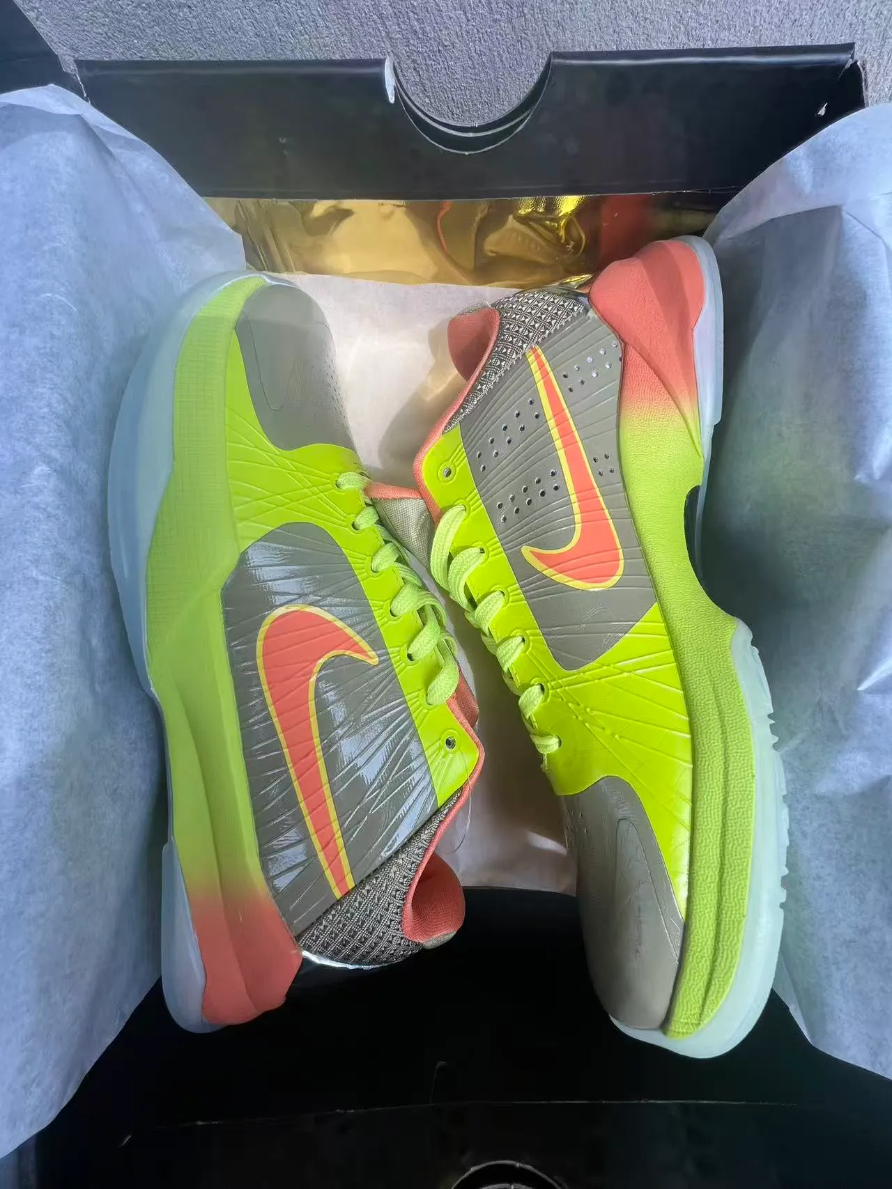 Nike Yellow Orange Neon Synthetic Upper Swoosh Accent Basketball Shoes 9