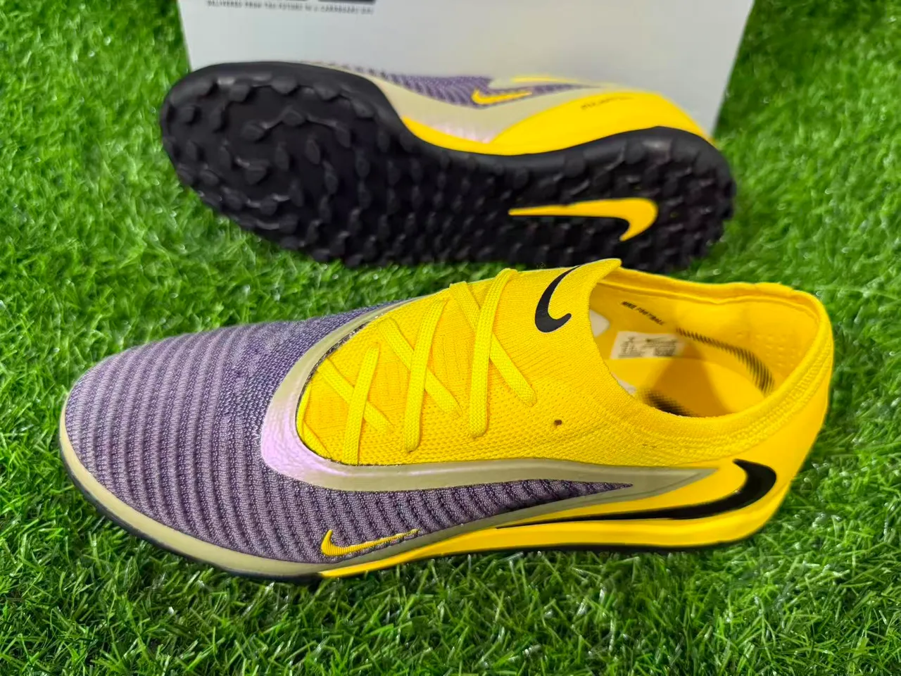 Nike Jaune Violet Bas-Coupé Tricot Supérieur Clous Coniques Turf Chaussures de Football 5