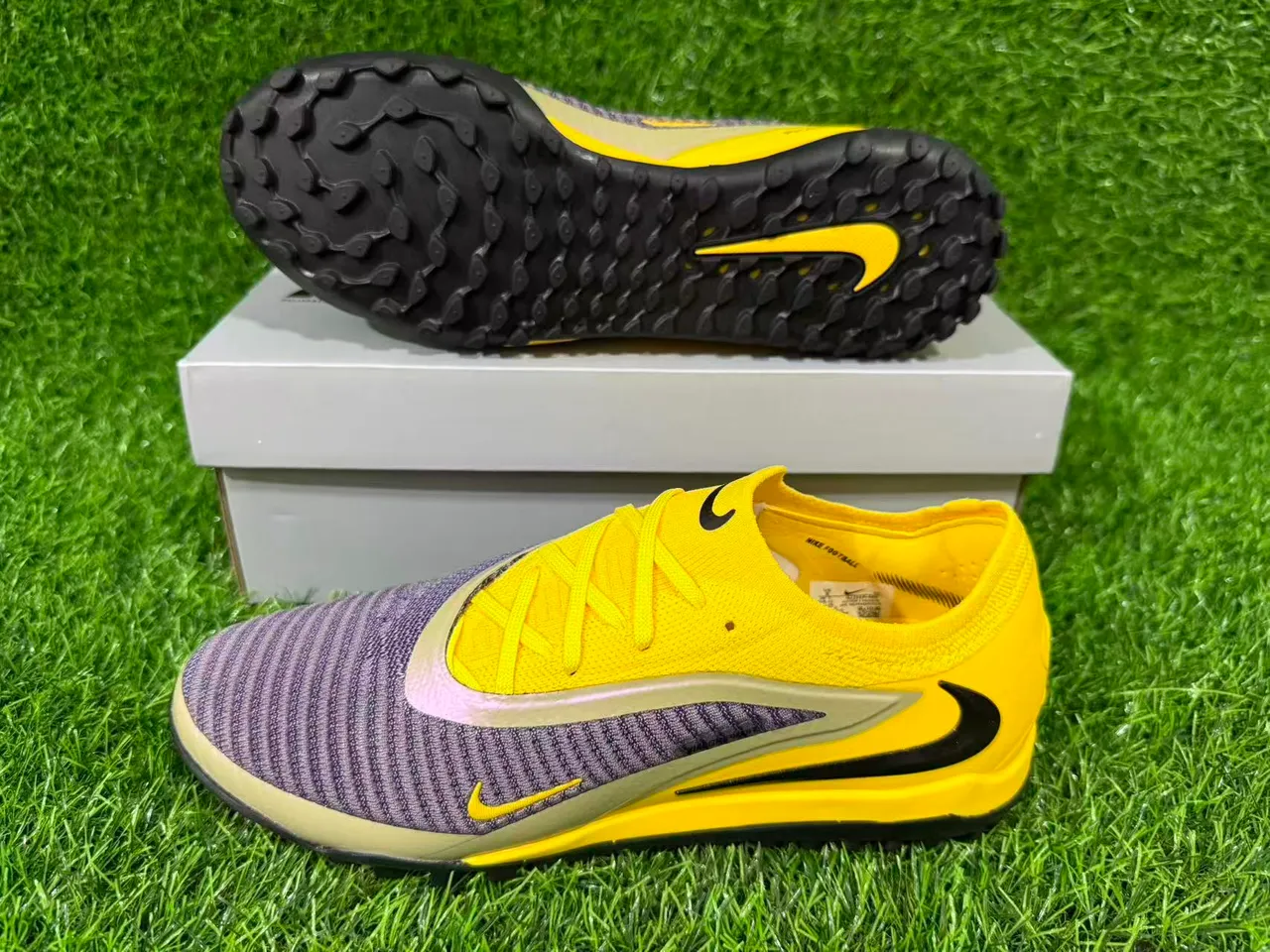 Nike Jaune Violet Bas-Coupé Tricot Supérieur Clous Coniques Turf Chaussures de Football 6