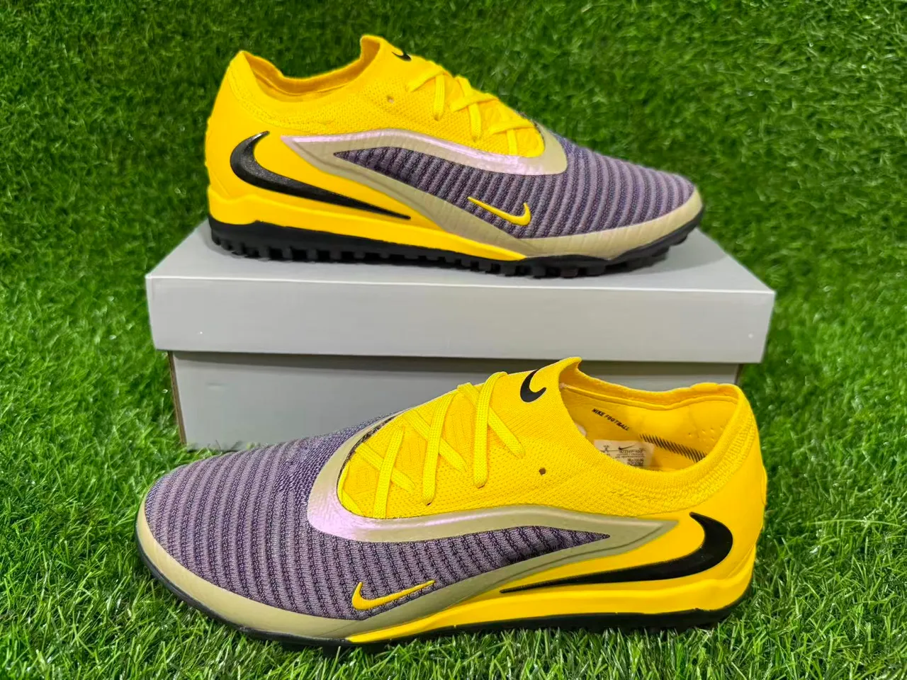 Nike Jaune Violet Bas-Coupé Tricot Supérieur Clous Coniques Turf Chaussures de Football 8