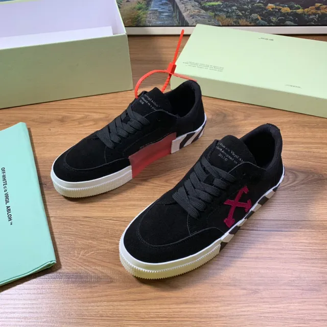 Off-White Preto Vermelho Camurça Superior Seta Diagonal Logo Tênis Lifestyle 8