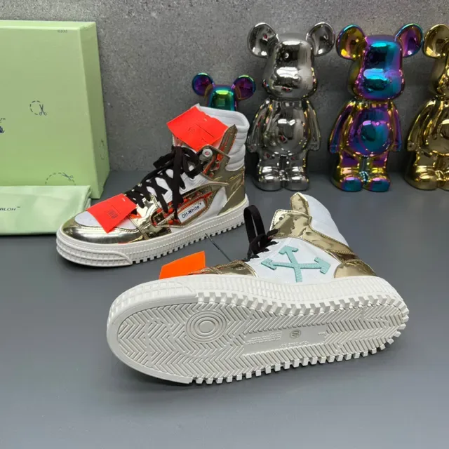 Off-White Gold High-Top Metallic Paneling Lifestyle Sneakers 2
