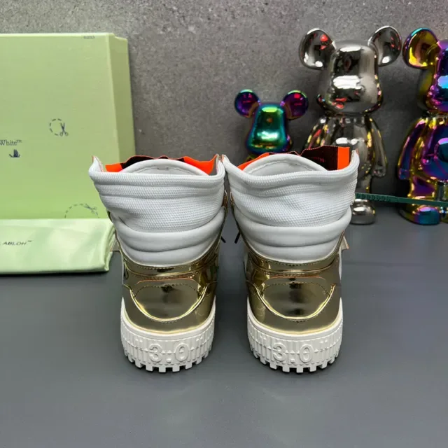 Off-White Gold High-Top Metallic Paneling Lifestyle Sneakers 3