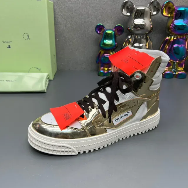 Off-White Gold High-Top Metallic Paneling Lifestyle Sneakers 4