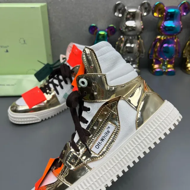 Off-White Gold High-Top Metallic Paneling Lifestyle Sneakers 5