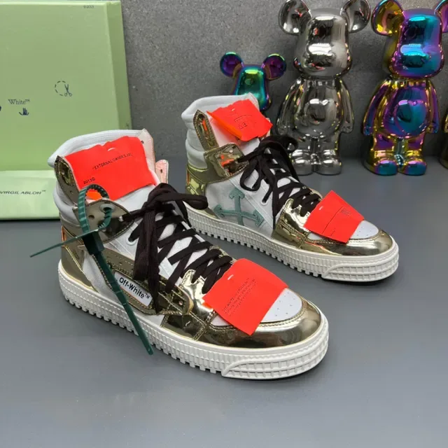Off-White Gold High-Top Metallic Paneling Lifestyle Sneakers 6