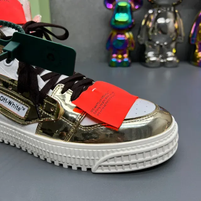 Off-White Gold High-Top Metallic Paneling Lifestyle Sneakers 7