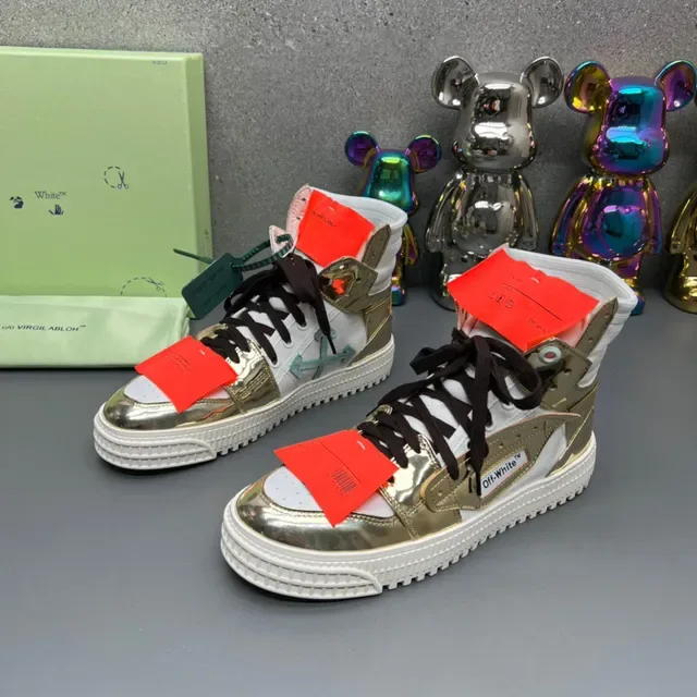 Off-White Gold High-Top Metallic Paneling Lifestyle Sneakers 8