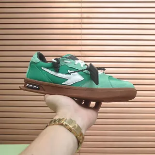 Off-White Industrial Green Brown Suede Upper Zigzag Arrow Stitch Skateboard Shoes