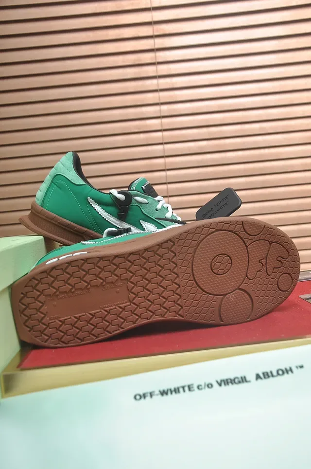 Off-White Industrial Green Brown Suede Upper Zigzag Arrow Stitch Skateboard Shoes 3