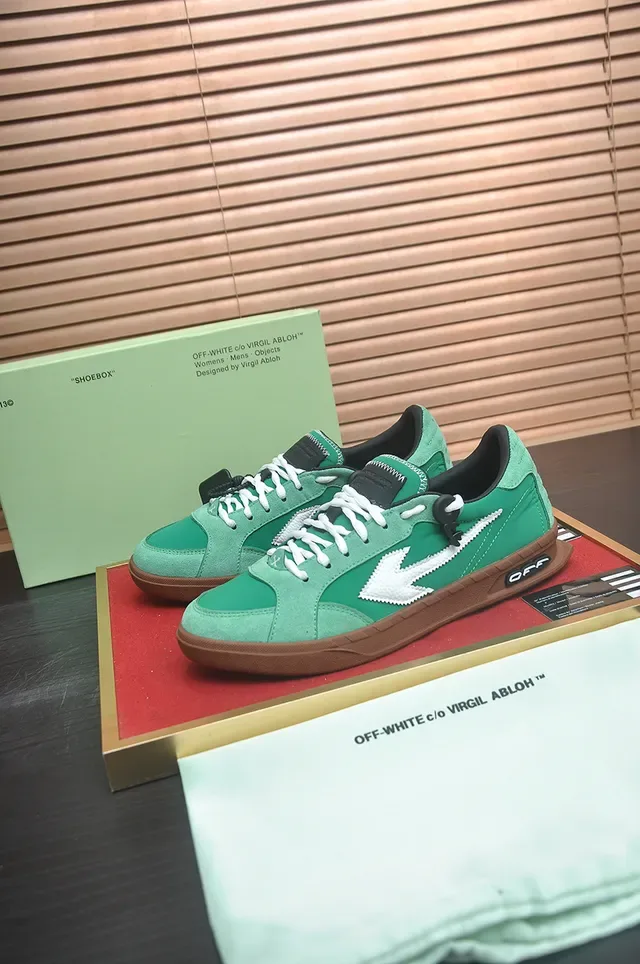 Off-White Industrial Green Brown Suede Upper Zigzag Arrow Stitch Skateboard Shoes 4