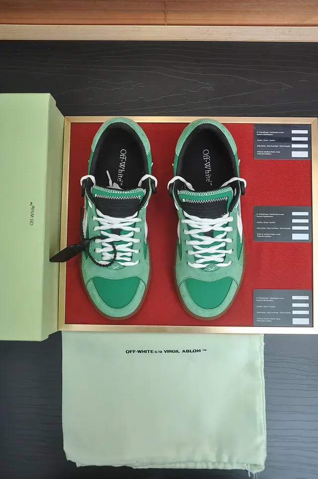 Off-White Industrial Green Brown Suede Upper Zigzag Arrow Stitch Skateboard Shoes 5