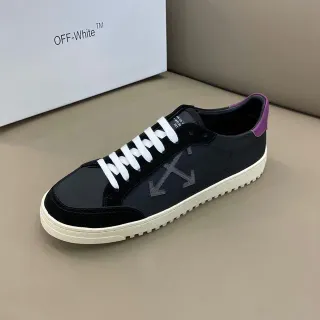 Off-White حذاء أسلوب حياة أسود أرجواني منخفض القمة جلد الغزال جلد هجين علوي أحذية أسلوب حياة