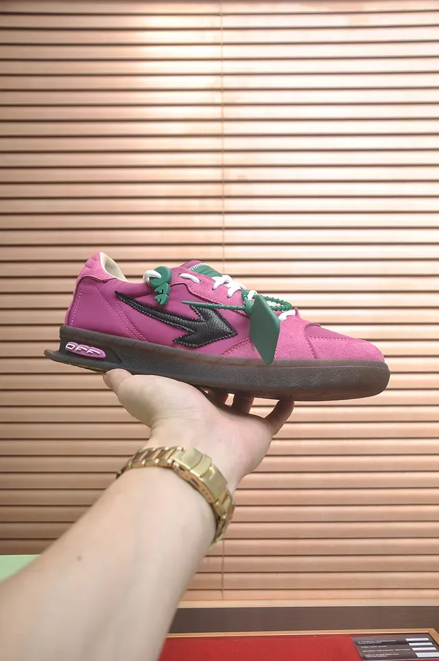 Off-White Pink Suede Green Tag Lifestyle Sneaker 1